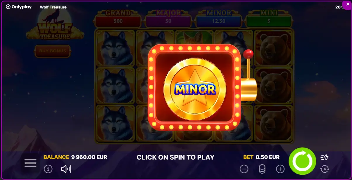 Player won a minor jackpot in a bonus game